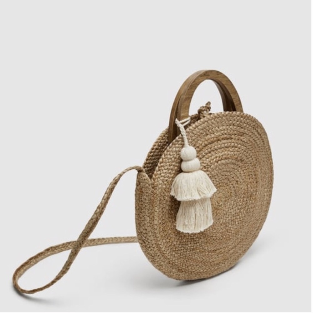 Round raffia basked bag purse
